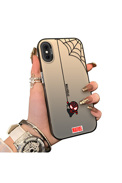 ucuc iPhone X/XS Uyumlu Sert Akrilik Arka Silikon Kenar Lens Koruma Kılıf Spi...