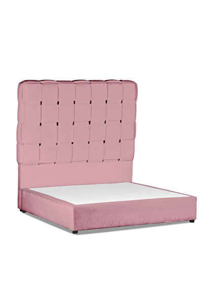Back House إطار سرير منجد مخمل لافندر مع لوح أمامي وقاعدة مربعة - وردي فاتح