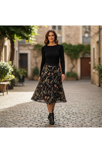 GÖMLEK GALERİSİ Patterned Elastic Waist Chiffon Woven Digital Print Women's S...