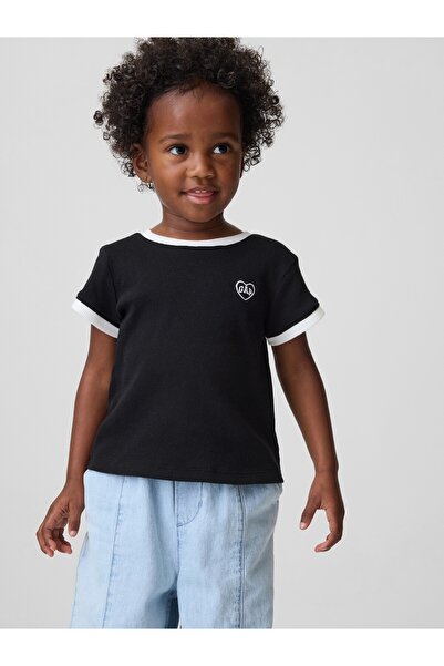 GAP Kız Bebek Siyah Logo Ribbed Ringer T-Shirt