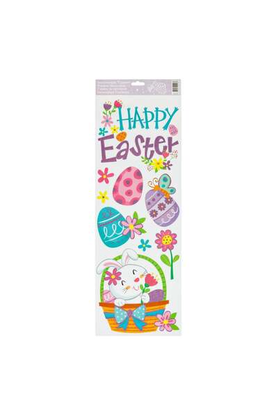OEM Autocolante Decorative de Geam "Happy Easter" Iepuras Cos Oua Glitter 20x...