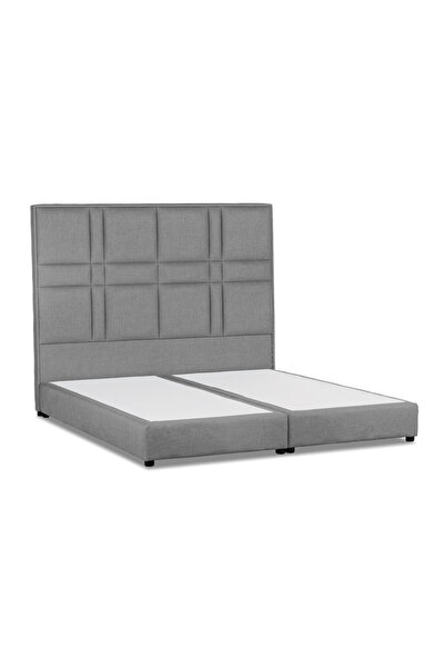Back House إطار سرير منجد بالكتان من لاينز مع لوح أمامي وقاعدة مربعة - رمادي ...