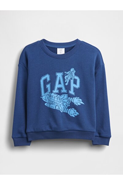 GAP Erkek Bebek Koyu Mavi Relaxed Fransız Havlu Kumaş Grafik Baskılı Sweatshirt