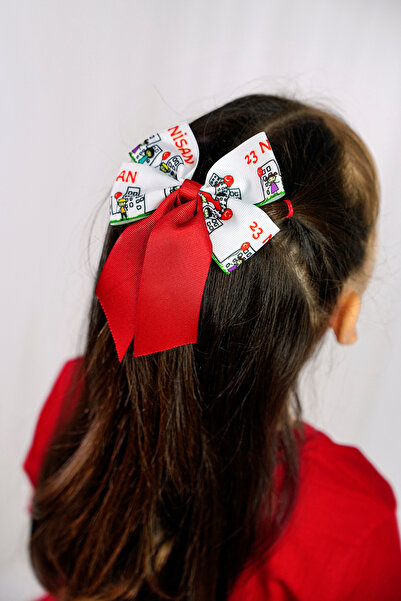 DUCA KIDS Λευκή παιδική αγκράφα με κόκκινη κορδέλα για κορίτσια με τύπωμα |  ...