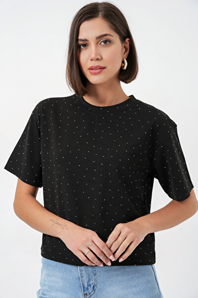 Bigdart Women's Stone Detailed T-Shirt 990 - Black