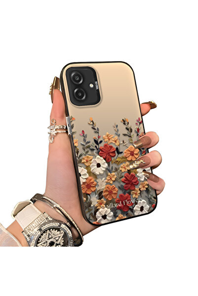 Samsung Galaxy A07 4G Compatible Hard Acrylic Back Silicone Edge Lens Protection Case Beautiful Flower