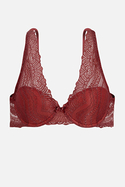 Weweus Lace Piece Bra - Unpadded - 2277 - Claret Red