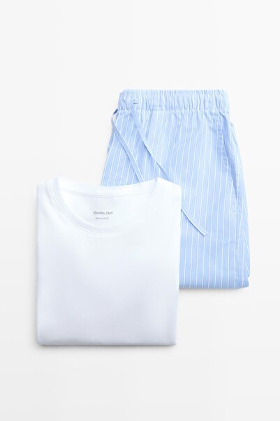 Massimo Dutti Kısa kollu pijama üstü ve çizgili pantolon