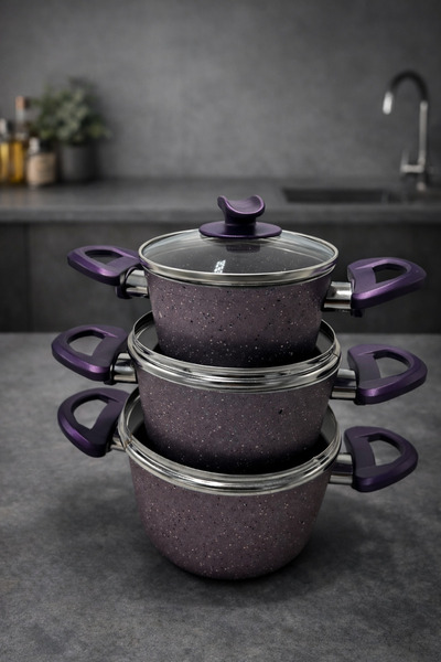 Rivorn Plmyr Prestij Eko 6 Piece Granite Cookware Set 14-16-18 cm with Glass ...