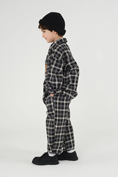 Mioma Kids Hem Detail Plaid Pants Black