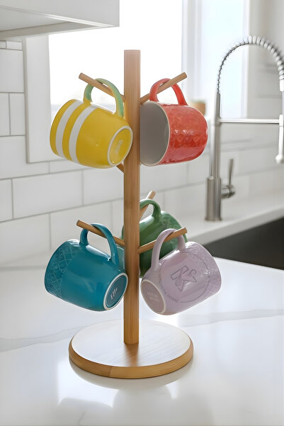Modern Countertop Mug Cup Hanger Stand Bamboo Stylish Kitchen Organizer Organizer