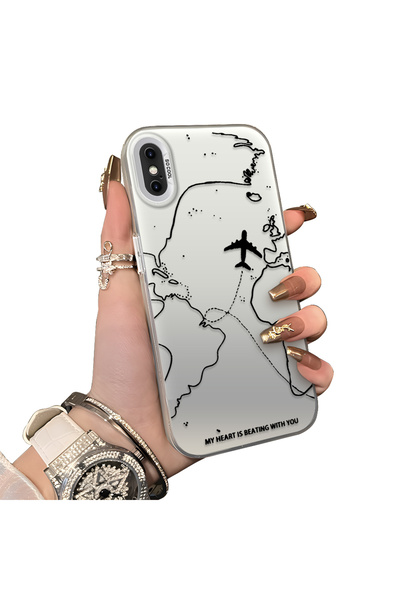 ucuc iPhone X/XS Uyumlu Sert Akrilik Arka Silikon Kenar Lens Koruma Kılıf Uça...