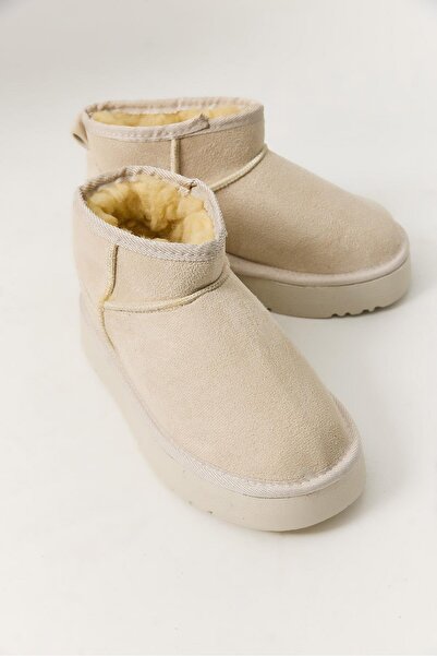 Raneel Kazançlı Alışveriş Fur-Lined S Suede Women's Midsole Cream Boots