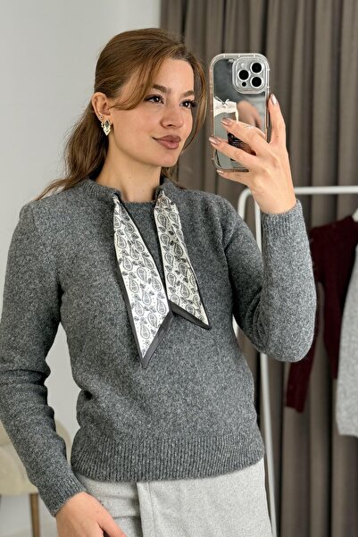 Raneel Kazançlı Alışveriş Women's scarf Soft-Textured sweater anthracite