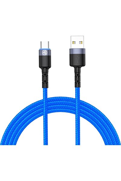 TELLUR Type-C cable with LED, 3A, nylon, 1.2m, blue