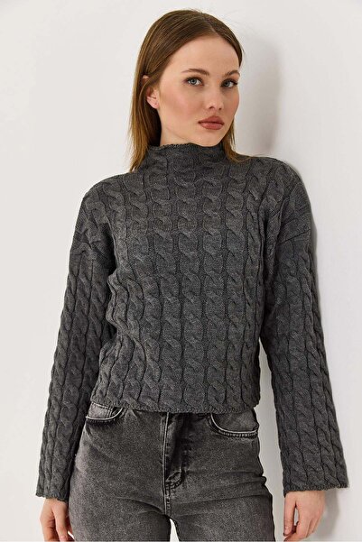 Raneel Kazançlı Alışveriş Women's Turtleneck Knitted Sweater Anthracite