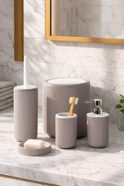 Porsima 5-dijelni okrugli set za kupatilo - kanta za smeće, posuda za sapun, ...