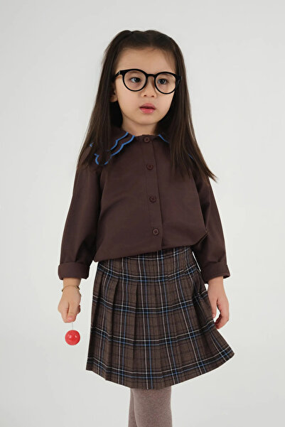 Mioma Kids Blue Embroidered Shirt Bitter Brown