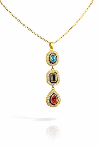 TAUPE Bijoux Queen Different Cut Colorful Stone Minimal Necklace
