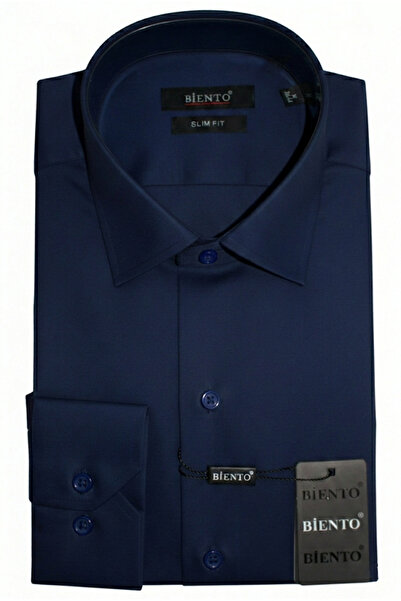 BİENTO Micro Saten Likralı Slim Fit Lacivert Erkek Gömlek