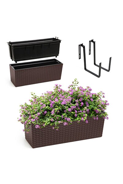KADAX Ghiveci de balcon cu suport pentru flori 19x56cm + mânere, culoare mocha