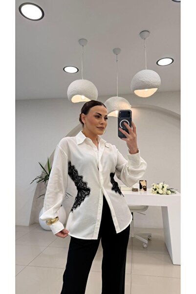 Şulenin Butiği Design Lace Detailed Back-Tie Shirt White (Product Is Pre-Orde...