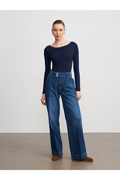 Dilvin 72297 100% pamuk Široke farmerke - plave