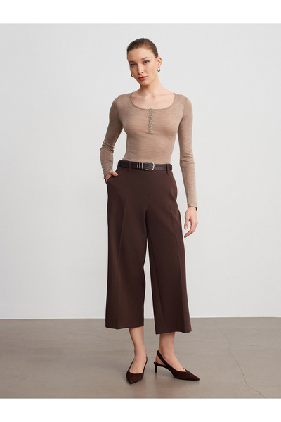 Dilvin 72640 Straight-Leg Trousers-Brown