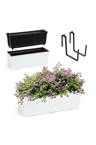 KADAX Ghiveci de balcon cu suport pentru flori 19x56cm + mânere, alb