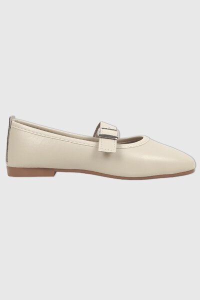 Modezya Beige matte Belt detail oval nose women's Ballet Flats
