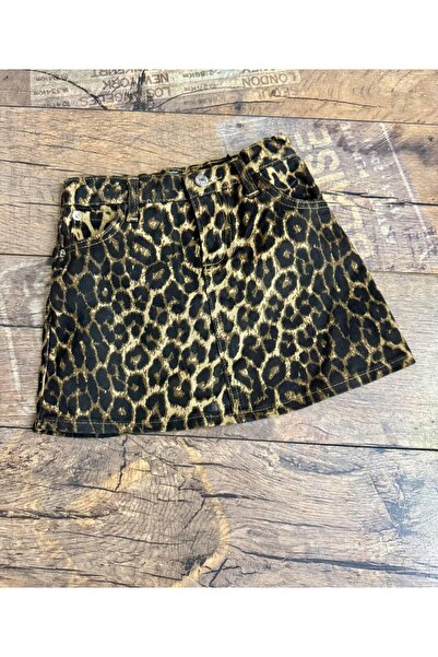 BERFONZO KIDS Girl Child Leopard Printed Skirt Denim