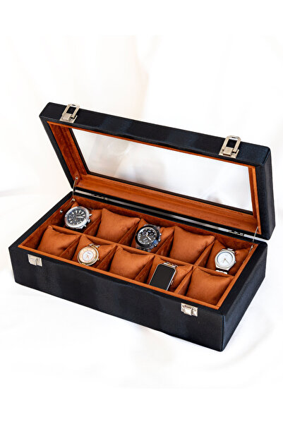 Shansora Design صندوق ساعات فاخر مصنوع يدويًا يتسع لـ 10 ساعات، مغطى بالجلد ا...