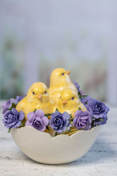 Azay Puișori de rășină în ou cu flori mov