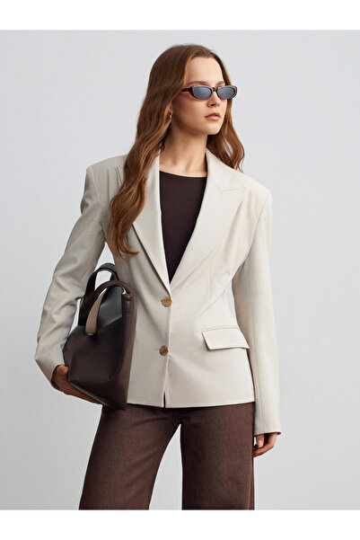 Dilvin 60787 Χρυσό Μπλέιζερ με Κουμπιά-Πέτρα