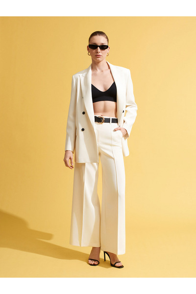 Dilvin 72276 Orta Bel Geniş Paça Pantolon-Beyaz