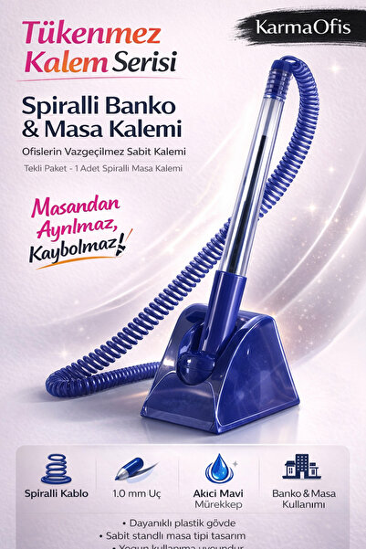 KarmaOfis قلم طاولة وطاولة مكتبية حلزوني الشكل |   قلم مكتبي بحبر أزرق 1.0 مل...
