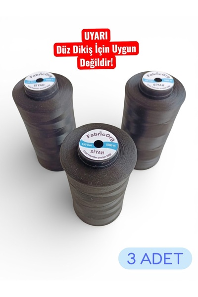 fabricorg Bükümsüz Ev Tipi Overlok&Piko Muz Ipliği 3 Adet Siyah (5000 metre)