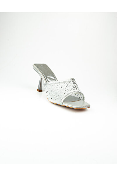 BABALİ Miss Park Moda 123-1 Ασημί με πέτρινο τακούνι Παντόφλες