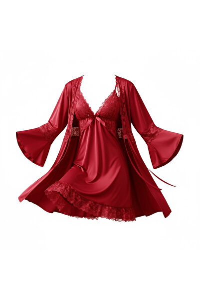 Star Fashion Compleu dama 3 piese, halat cu babydoll si chiloti tanga asortati