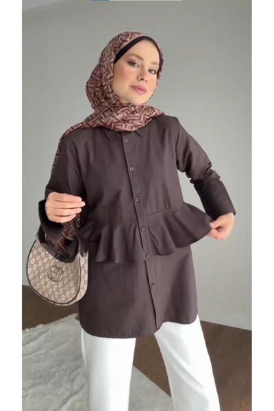 RFK Butik Women's Alerli Seyyar Belt Pack Poplin Shirt Tunic - Bitter Brown