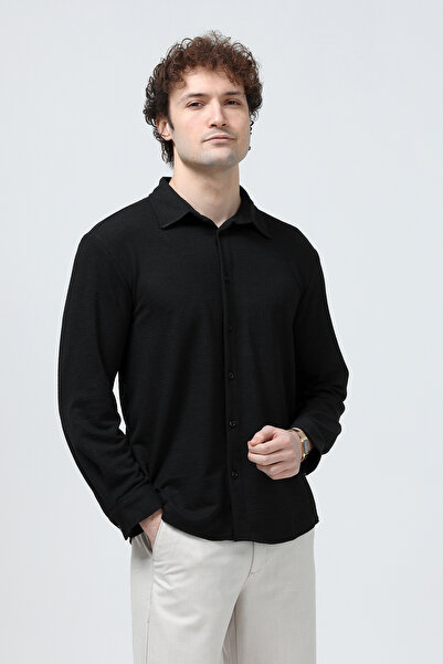 JB John Borners Men's Long Sleeve Button down Textured Shirt Black - 26Y 30000