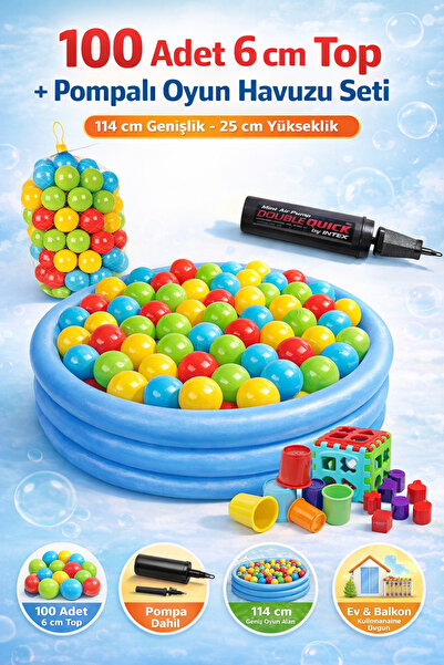 YILDIRIM OYUNCAK Şişme Mavi Top Havuzu 114 cm 100 Adet 6 cm Top + Pompa + Bul...