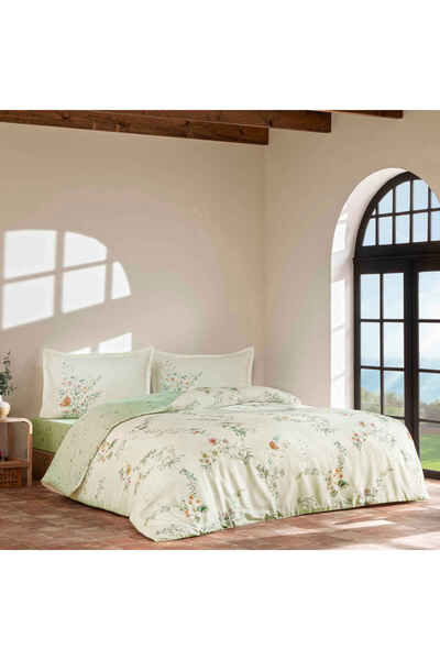 Linens ألداي ميرين قطن ساتان كينج طقم غطاء لحاف أخضر