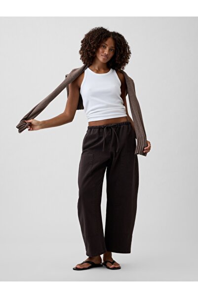 GAP Kadın Kahverengi Easy Double-Knee Barrel Pantolon