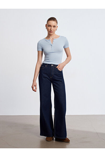 Dilvin 31704 Majica kratkih rukava sa kopčama - svetloplava