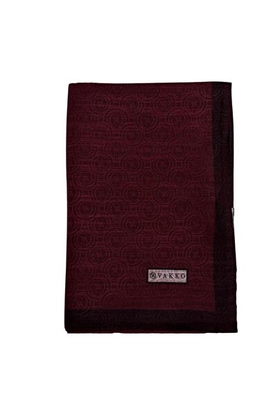 Vakko Pamuk İpek Monogram Şal 041728-bordo