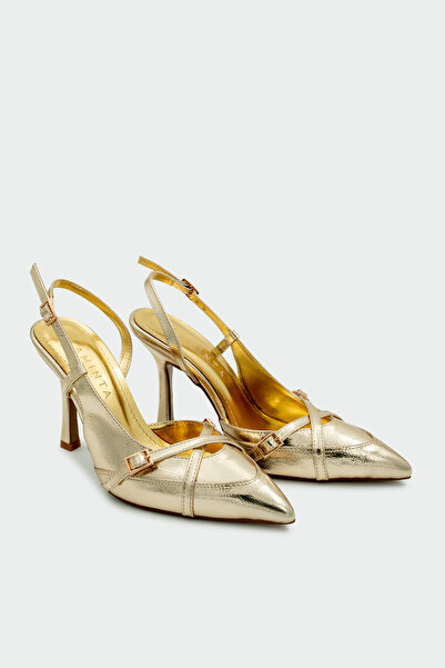 LAMİNTA Flamin Buckle Detail Women's Gold Heeled Shoes