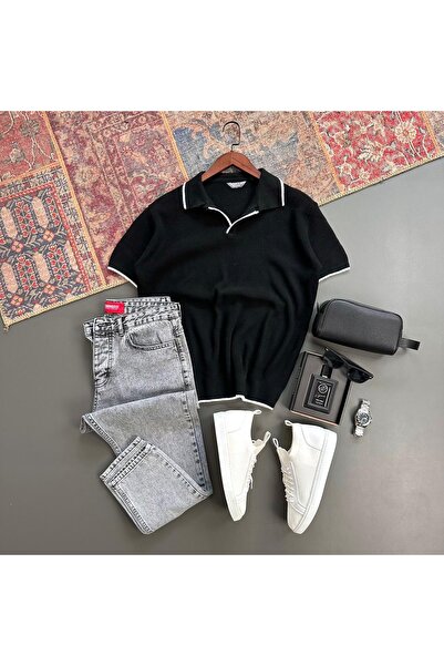 tiggir moda Men's Polo Collar T-Shirt and Jeans 2-Piece Set of Cotton