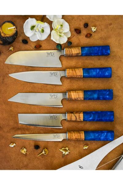 Wooddiamonds Şef Bıçağı 5’li Profesyonel Set Santoku • Nakiri • Şef • Hankots...