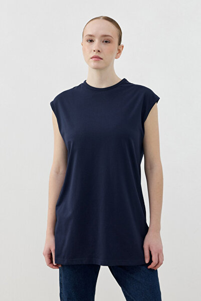 Merwishop Merwish Zero Sleeve Basic T-Shirt Cotton Pack 1810 Navy Blue